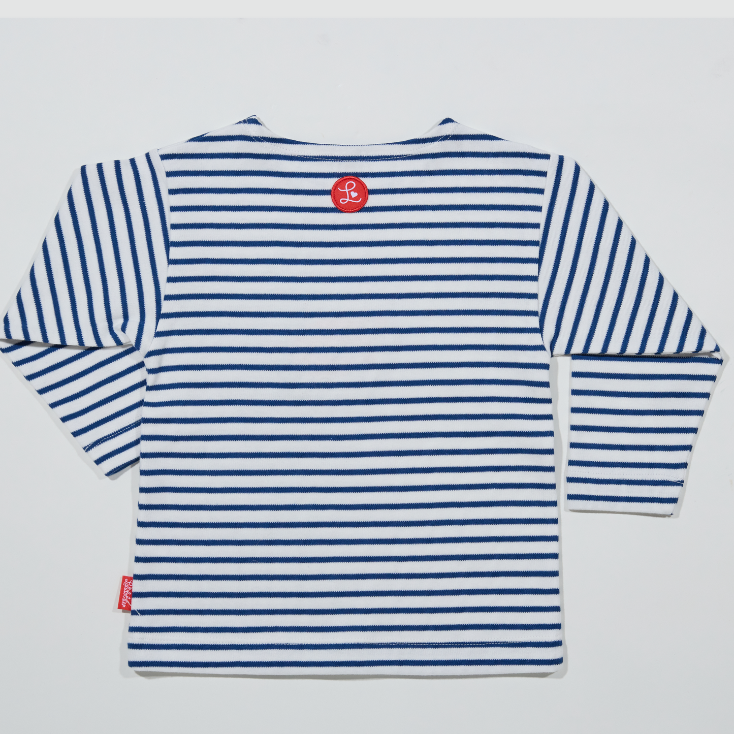 Gestreiftes, langärmliges,blaues Langarmshirt für Jungen und Mädchen mit Stickmotiv Krabbe-Lululobster