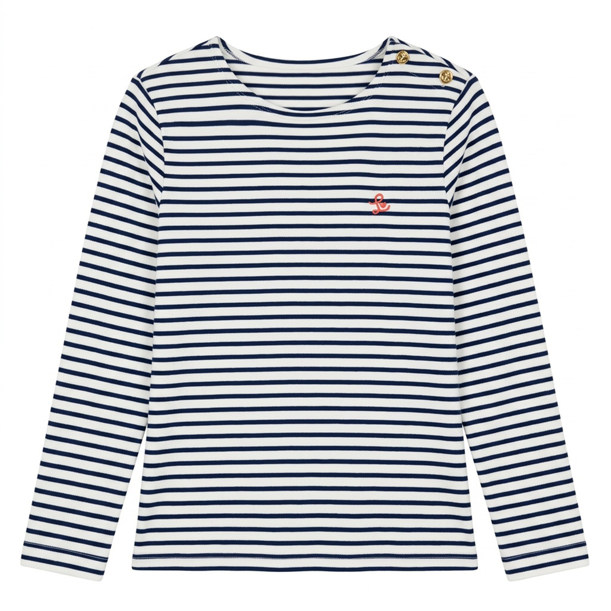 Damen Langarmshirt in Blau-Weiß gestreift aus Bio-Baumwolle mit Stickerei – Lululobster"
