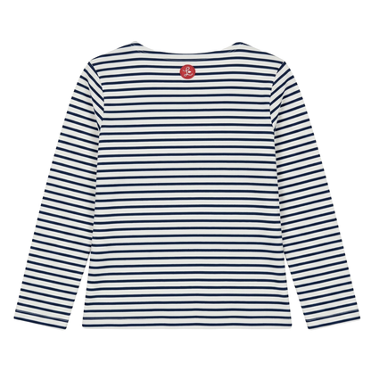 Damen Langarmshirt in Blau-Weiß gestreift aus Bio-Baumwolle mit Stickerei – Lululobster"