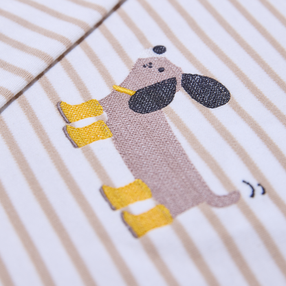 Langarmshirt in Sand-weiss gestreift mit Stickmotiv " Hund"
