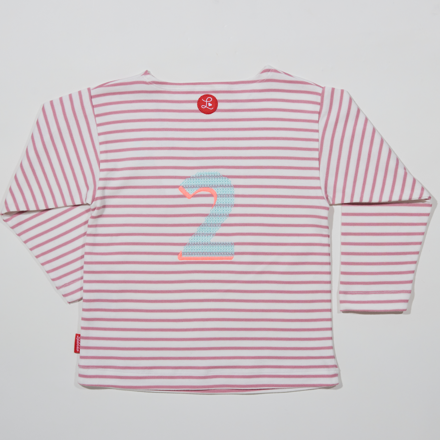 Gestreiftes, langarmiges, rosefarbenes Zahlenshirt für Mädchen- Lululobster, Rueckseite
