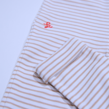 Hose aus Jersey ("Interlock"), sand offwhite gestreift, Stickmotiv Lululobster Logo (Kopie) (Kopie)
