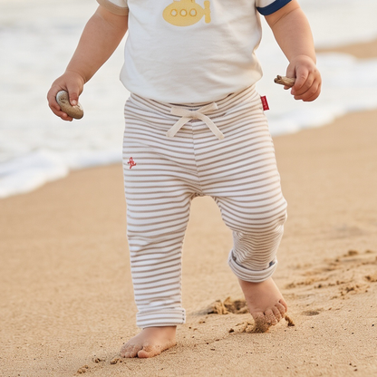 Hose aus Jersey ("Interlock"), sand offwhite gestreift, Stickmotiv Lululobster Logo (Kopie) (Kopie)