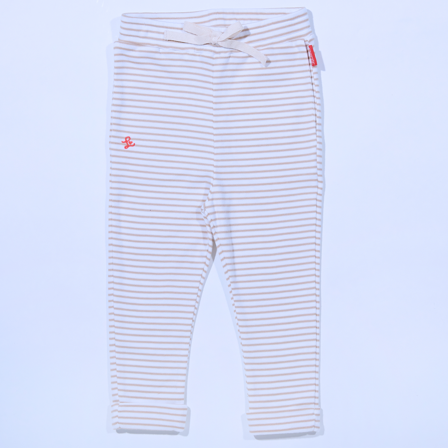 Hose aus Jersey ("Interlock"), sand offwhite gestreift, Stickmotiv Lululobster Logo (Kopie) (Kopie)