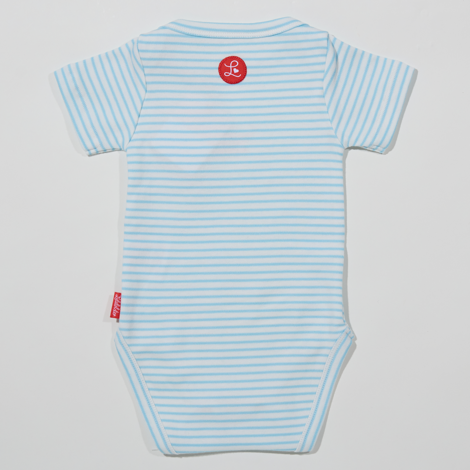 Gestreifter, hellblauer Babybody mit Krabbenmotiv für Jungen, Lululobster