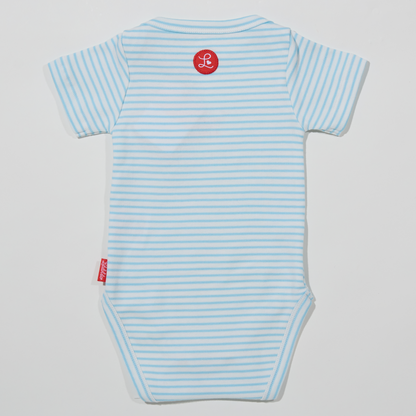 Gestreifter, hellblauer Babybody mit Krabbenmotiv für Jungen, Lululobster