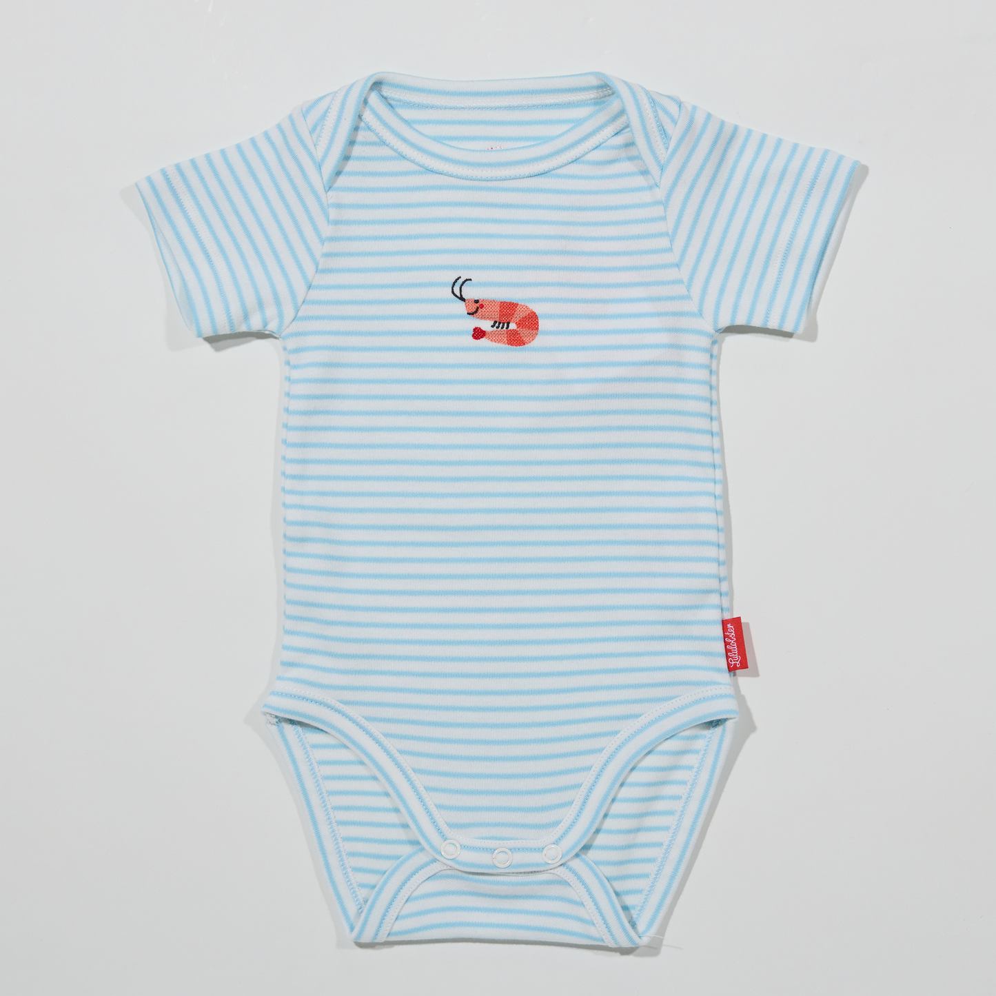 Gestreifter, hellblauer Babybody mit Krabbenmotiv für Jungen, Lululobster