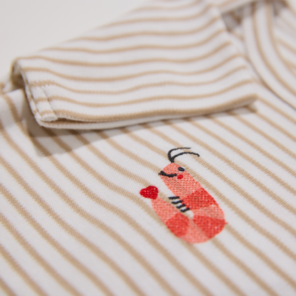 Gestreifter, sandfarbener Babybody mit Krabbenmotiv für Jungen und Mädchen, Lululobster