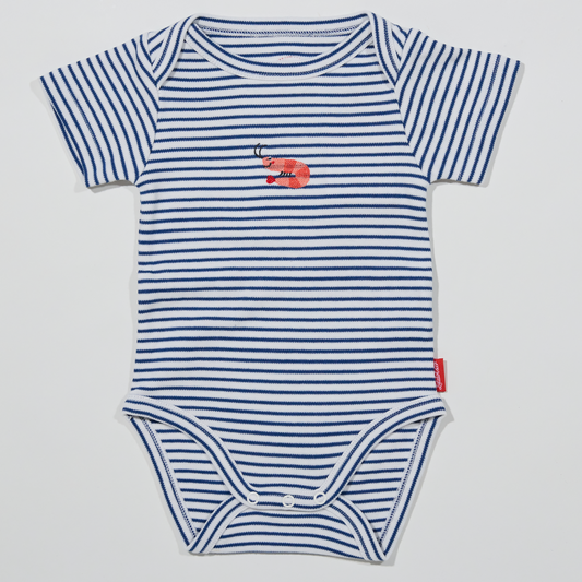 Gestreifter, blauer Babybody mit Krabbenmotiv für Jungen, Lululobster