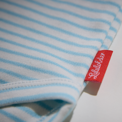 Gestreifter, hellblauer Babybody mit Krabbenmotiv für Jungen, Lululobster