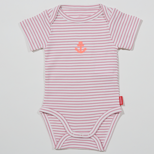Gestreifter, rosafarbener Babybody für Mädchen, Lululobster