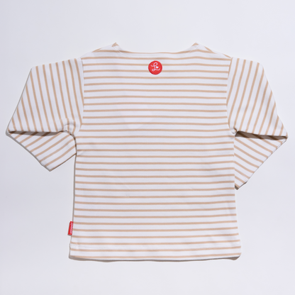 Langarmshirt in Sand-weiss gestreift mit Stickmotiv " Hund"