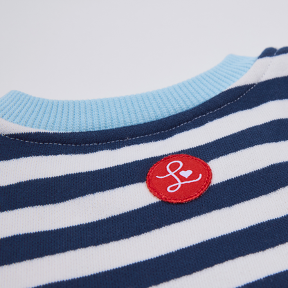 Kinder Sweatshirt, offwhite marine gestreift mit Stickmotiv "Möve"