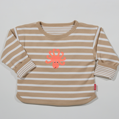 Langärmliges Kinder- T-Shirt in Beige - Stil aus gedoppelter Bio-Baumwolle