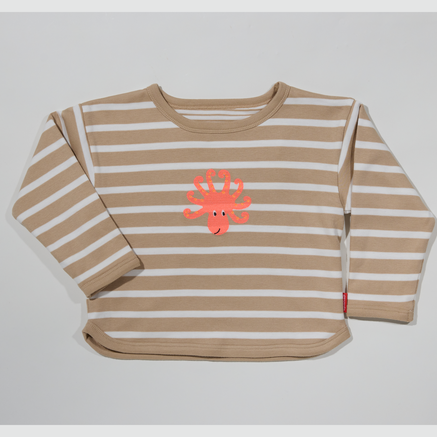 Langärmliges Kinder- T-Shirt in Beige - Stil aus gedoppelter Bio-Baumwolle