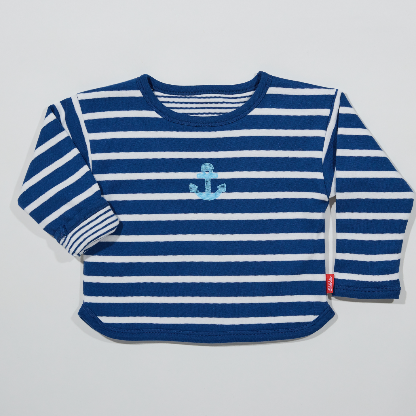 Langärmliges Kinder- T-Shirt im Marine- Stil aus gedoppelter Bio-Baumwolle