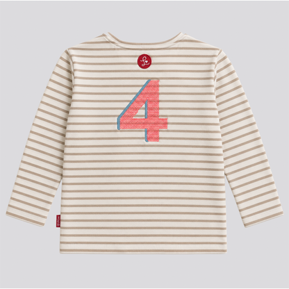 Langarmshirt sand-weiß gestreift mit Zahlen 1-6