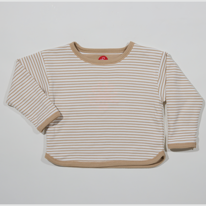 Langärmliges Kinder- T-Shirt in Beige - Stil aus gedoppelter Bio-Baumwolle
