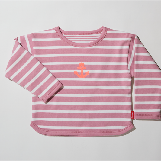 Gestreiftes, wendbares, rosefarbenes Langarmshirt für Mädchen- Lululobster