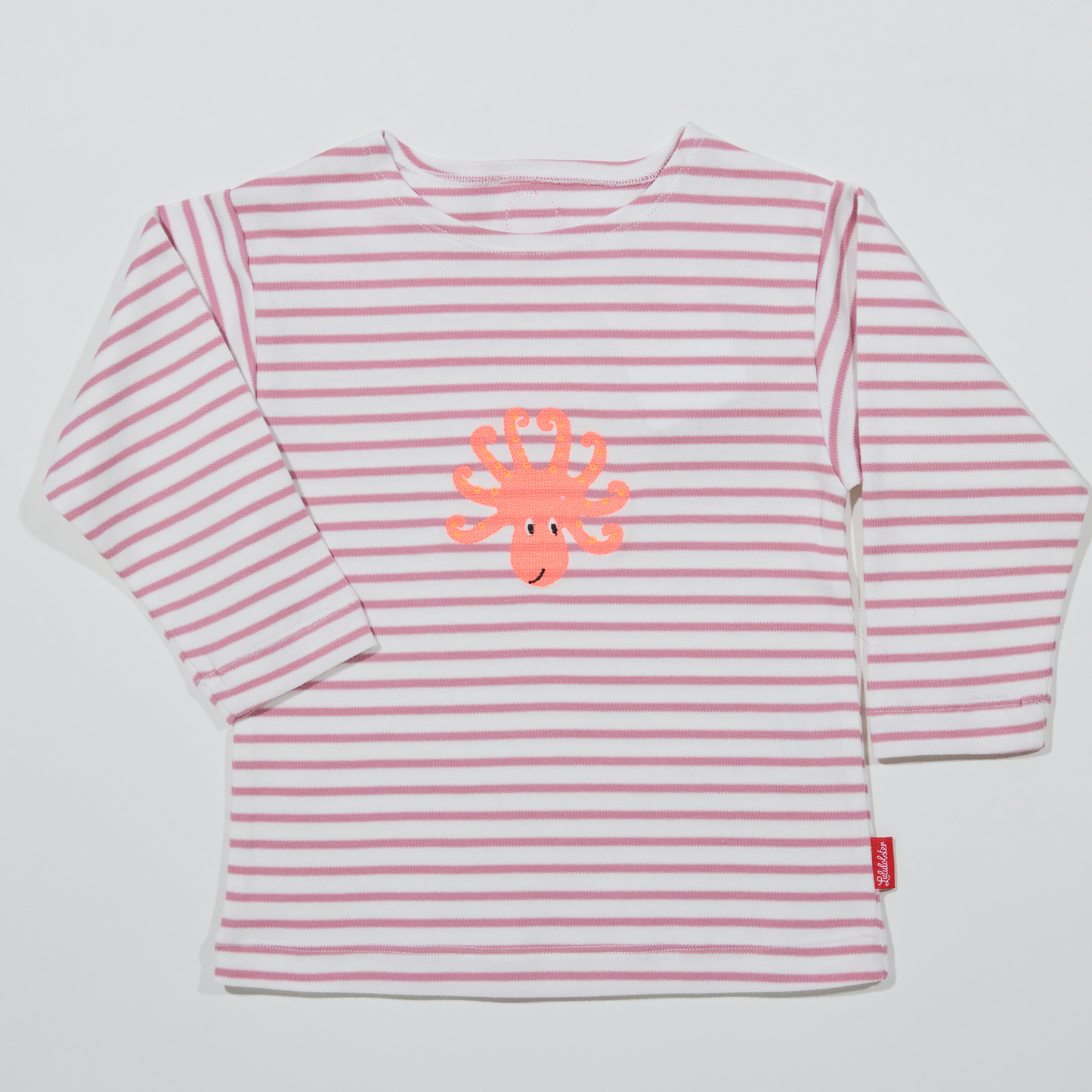 Gestreiftes, langärmliges,rosefarbenes Langarmshirt für Mädchen mit  Stickmotiv Octopus-Lululobster