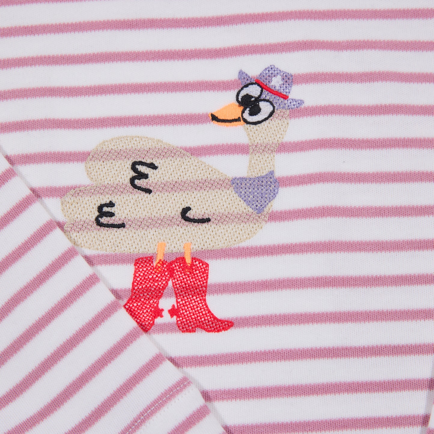 Gestreiftes, langärmliges,rosafarbenes Langarmshirt für Mädchen mit  Stickmotiv Strauss-Lululobster