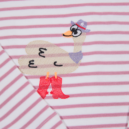 Gestreiftes, langärmliges,rosafarbenes Langarmshirt für Mädchen mit  Stickmotiv Strauss-Lululobster