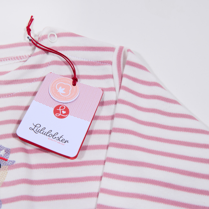 Gestreiftes, langärmliges,rosafarbenes Langarmshirt für Mädchen mit  Stickmotiv Strauss-Lululobster