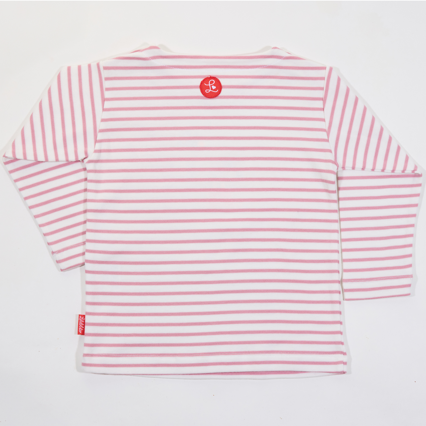 Gestreiftes, langärmliges,rosafarbenes Langarmshirt für Mädchen mit  Stickmotiv Strauss-Lululobster