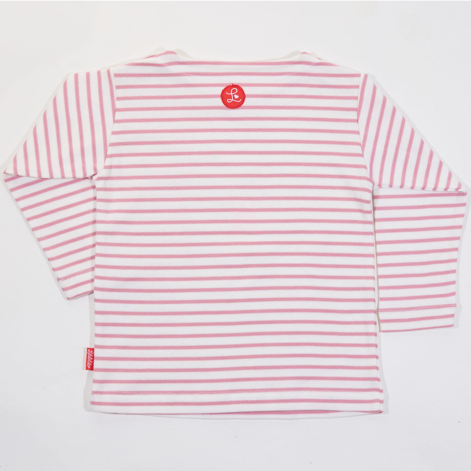 Gestreiftes, langärmliges,rosafarbenes Langarmshirt für Mädchen mit  Stickmotiv Strauss-Lululobster