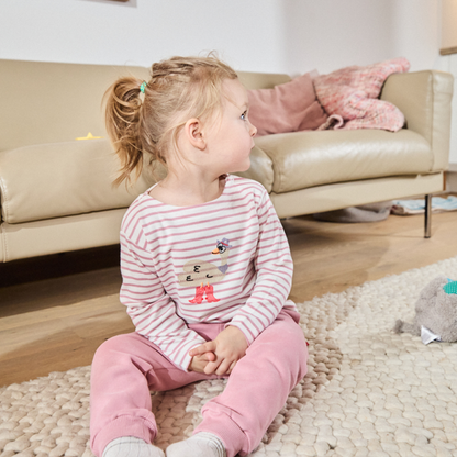 Gestreiftes, langärmliges,rosafarbenes Langarmshirt für Mädchen mit  Stickmotiv Strauss-Lululobster