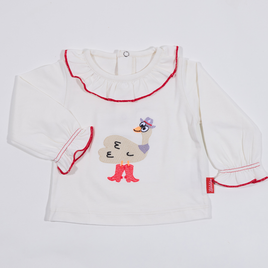 Langärmliges, T-Shirt für Mädchen mit  Stickmotiv Strauss-Lululobster