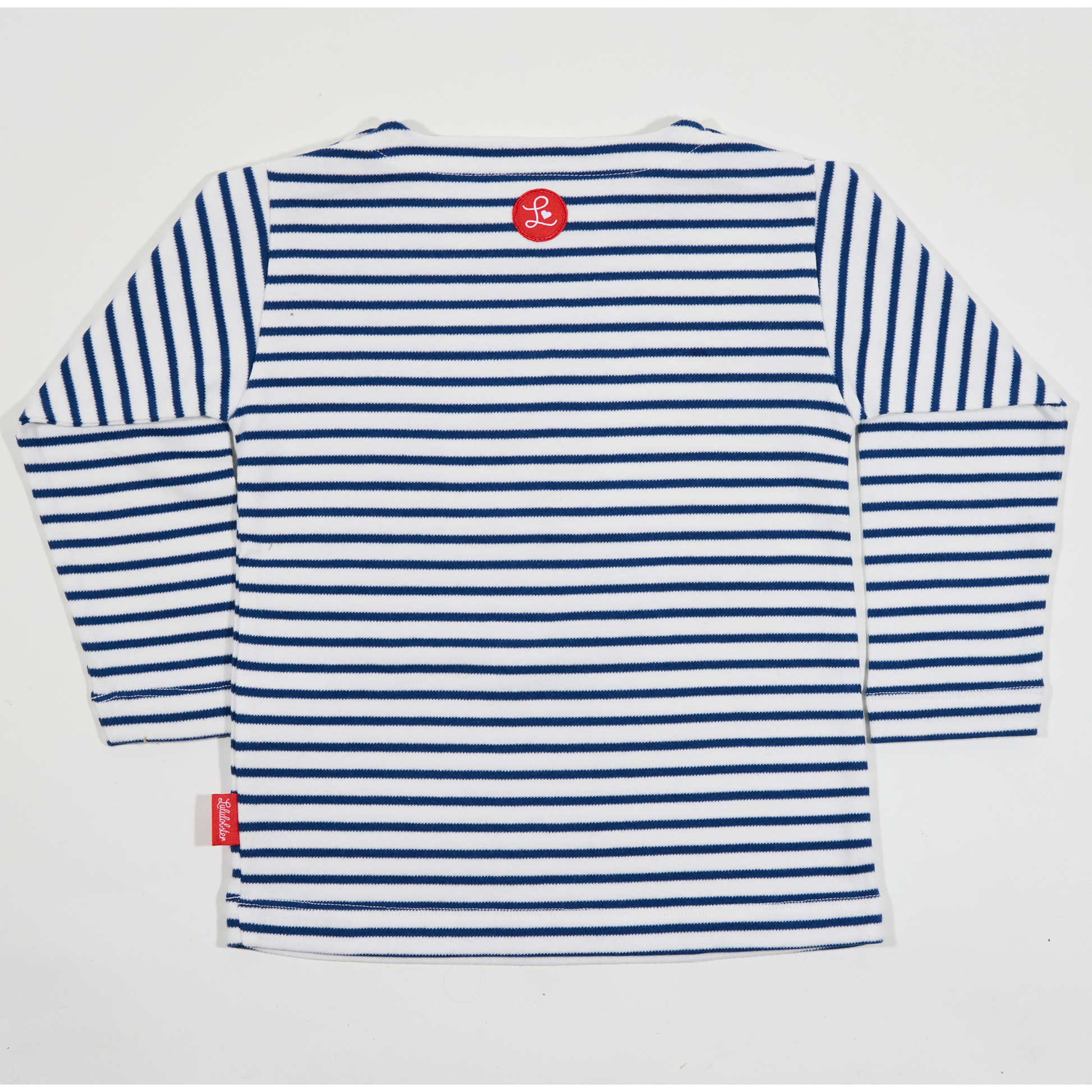 Gestreiftes, langärmliges,blaues Langarmshirt für Mädchen mit  Stickmotiv Erdbeere-Lululobster