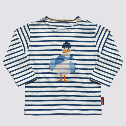 Langarmshirt in offwhite marine gestreift, Stickmotiv  "Möwe"