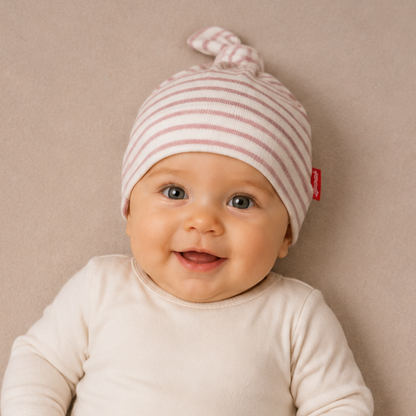 Babymütze,  gestreift mit Knoten