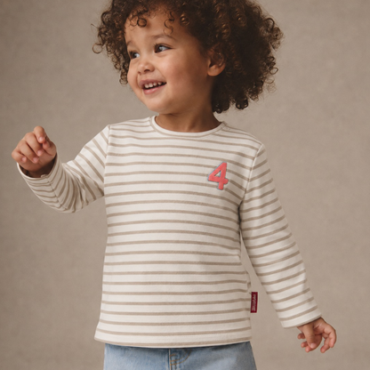 Langarmshirt sand-weiß gestreift mit Zahlen 1-6