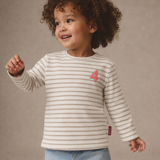 Langarmshirt sand-weiß gestreift mit Zahlen 1-6