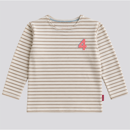 Langarmshirt sand-weiß gestreift mit Zahlen 1-6