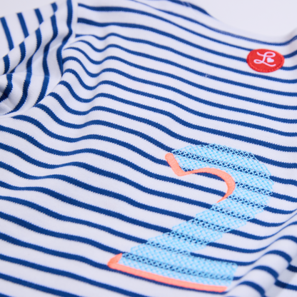 Gestreiftes, langarmiges, blaues Zahlenshirt für Jungen-Lululobster