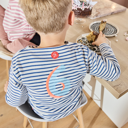 Gestreiftes, langarmiges, blaues Zahlenshirt für Jungen-Lululobster