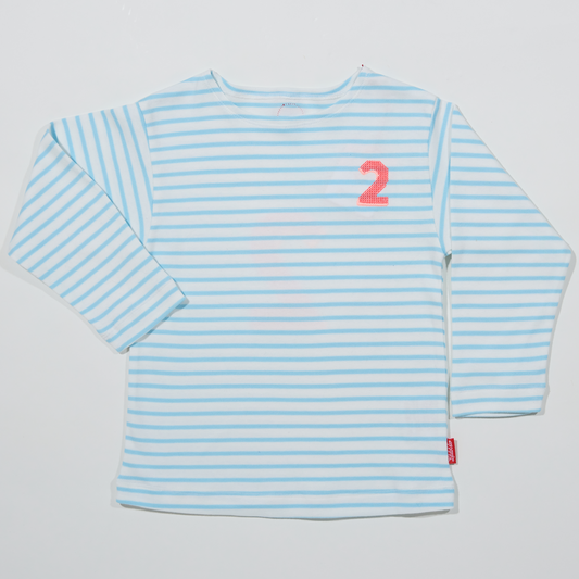 Gestreiftes, langarmiges, hellblaues Zahlenshirt für jungen, maedchen-Lululobster