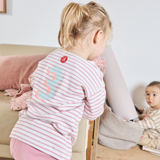 Gestreiftes, langarmiges, rosefarbenes Zahlenshirt für Mädchen-Lululobster