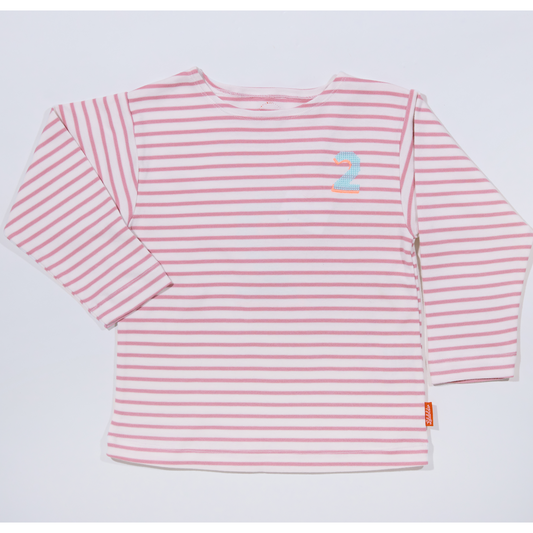 Gestreiftes, langarmiges, rosefarbenes Zahlenshirt für Mädchen-Lululobster