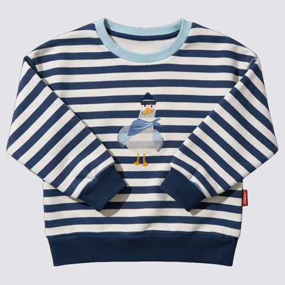 Kinder Sweatshirt, offwhite marine gestreift mit Stickmotiv "Möve"
