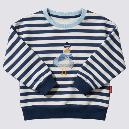 Kinder Sweatshirt, offwhite marine gestreift mit Stickmotiv "Möve"