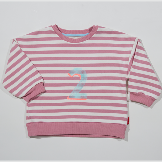 Gestreiftes, rosefarbenes Sweatshirt mit Geburtstagszahl für Maedchen- Lululobster
