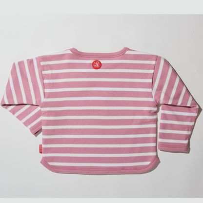 Gestreiftes, wendbares, rosefarbenes Langarmshirt für Mädchen- Lululobster