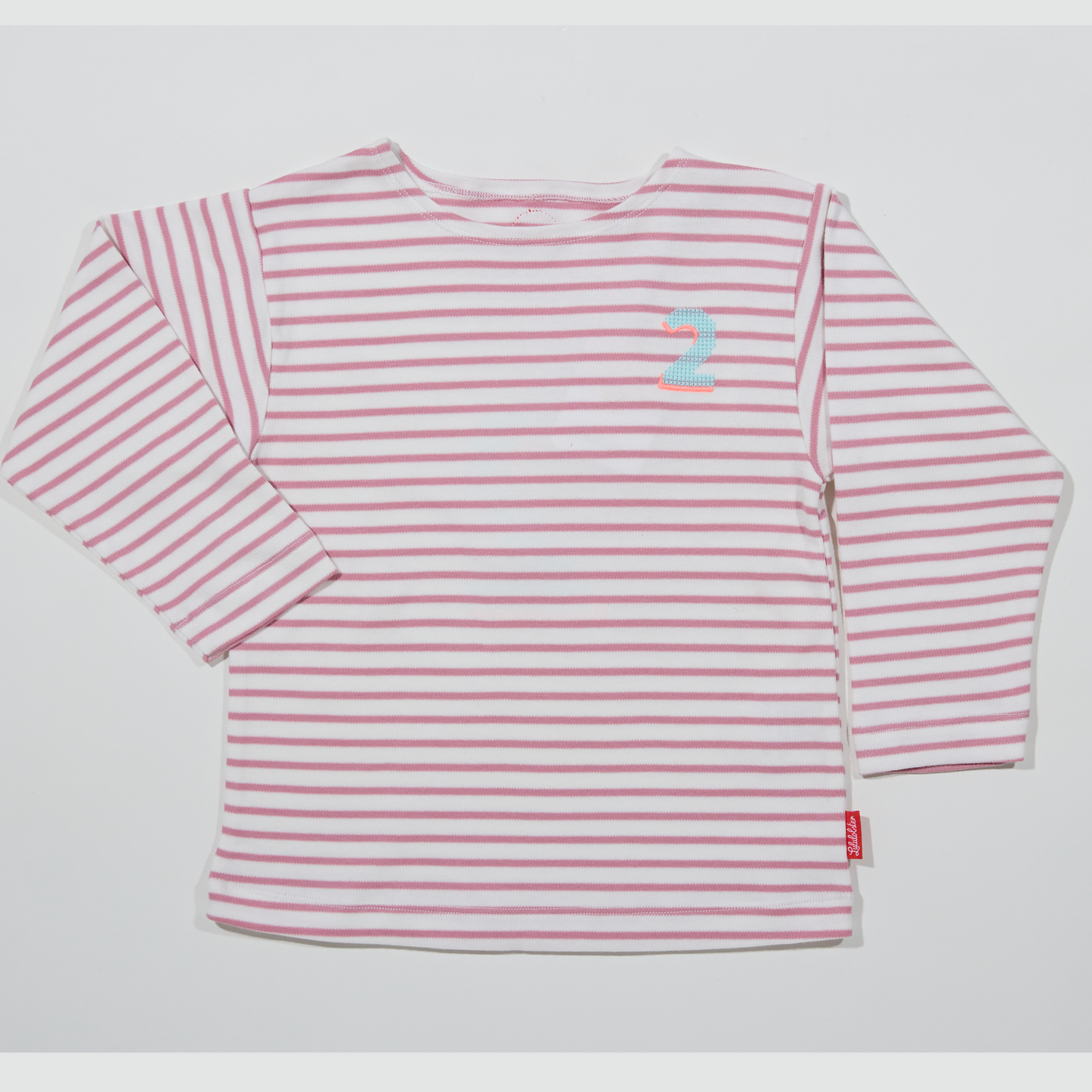 Gestreiftes, langarmiges, rosefarbenes Zahlenshirt für Mädchen- Lululobster