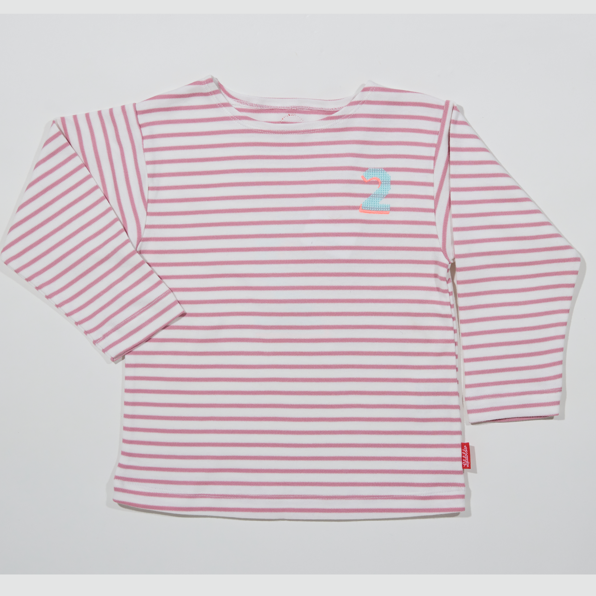 Gestreiftes, langarmiges, rosefarbenes Zahlenshirt für Mädchen- Lululobster