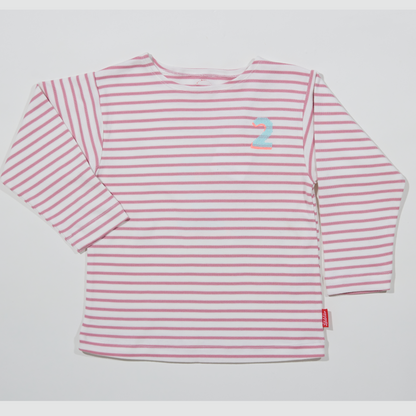 Gestreiftes, langarmiges, rosefarbenes Zahlenshirt für Mädchen- Lululobster